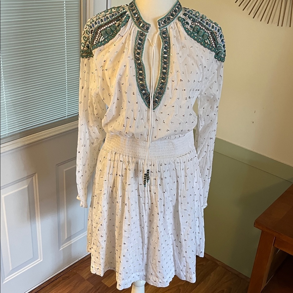 White Embellished V-Neck Boho Dress
